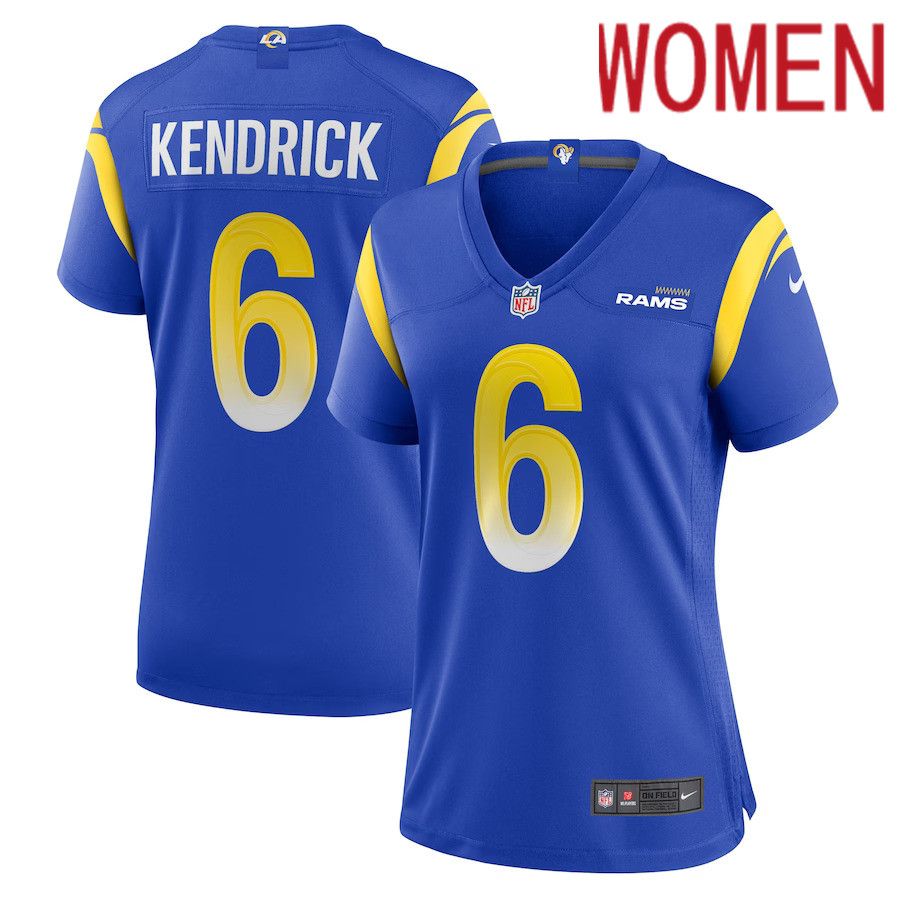 Women Los Angeles Rams #6 Derion Kendrick Nike Royal Game Player NFL Jersey->women nfl jersey->Women Jersey